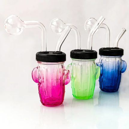 Oil burner bubbler Dab Rig Hookah Recycler Water Pipe Smoking Pipes Portable Color Glass Percolater Bongs Clear big head Bowl Shisha cactus glassware for Smoker Gift