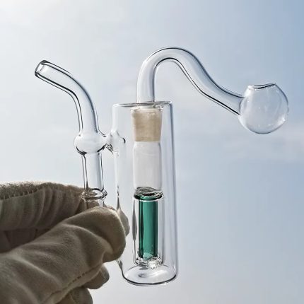 Mini glass Oil Burner Pipe Hookah Set Smoking Pipes Water Bubbler Clear Shisha Bong Dab Rig with 10mm Male Tobacco Bowl and Silicone Hose Green Portable Bongs Smokers