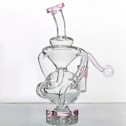 Clear Smoking Pipe Pink Recycler Bong Dab Rig Hookah SetTobacco Percolater Bongs with 10mm Male glass Oil bowl 6.3 inch Cute Thick Pyrex Bent Neck Shisha Water pipes