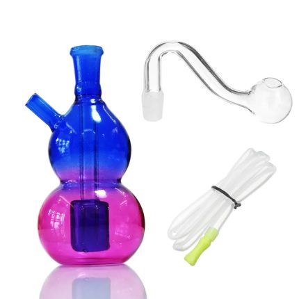 Recycler Oil Burner Bubbler Bong Dab Rig Water Pipe Smoking Pipes Portable Colorful Gourd Glass Bongs with 10mm Clear Tobacco Bowl and Silicone Hose for Smokers gifts