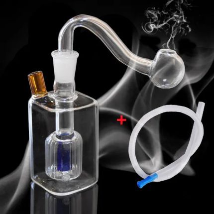 Glass Bong Hookahs Set Mini Small Square Smoking pipe Smoke Shisha 3.9 inch Dab Rig Glass Oil Burner Pipes Ash Catchers Percolater Water Bongs 10mm Male Tobacco Bowl