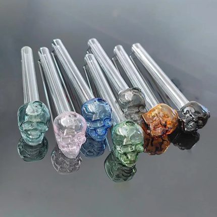 5.5 inch Length Skull Face Pyrex Glass Oil Burner Pipes Colorful Concentrate Nail Burning Jumbo Water Bubbler Pipe Thick Clear Smoking Tubes Glass Bowls Wholesale