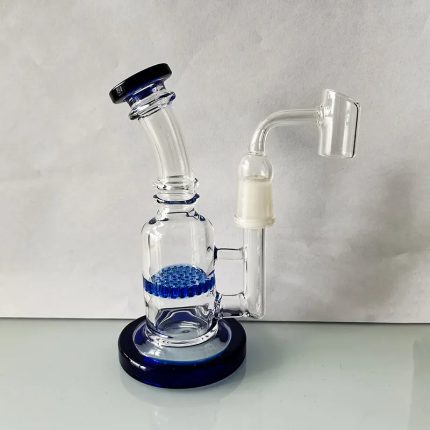 Small Hookah Pyrex Glass Percolater Bongs Water Bubbler Pipes Smoking Pipe 5.9 inch Thick Blue Honeycomb Recycler Bong Dab Rig with 14mm Female glass Tobacco bowl