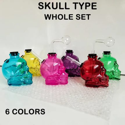 Glass Hookah Set Smoking Water Bubbler Bong Dab Rigs Curved 10mm Oil Rig Pipe Tobacco Bowl with Thick Glass Burner pipes Skull Pink Yellow Blue Green Purple Red Colors