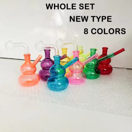 Hookah Shisha Set Smoking Pipes Recycler Glass Bong Dab Rig Water Bubbler Pipe Small 8 Colors Gourd Percolater Bongs with 14mm Clear Oil Bowl Smoking Accessories