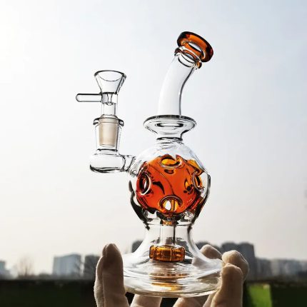 BrownThick Bent Neck Glass Bongs Hookahs Smoking Pipe 7 inch Clear Dab Rigs percolator Bong Water Pipes With 14mm Male Glass Bowl for Smokers Gift Wholesale