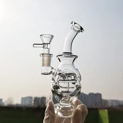 Clear Fab Egg Recycler Bong Dab RigTobacco Percolater Bongs Smoking Pipe with 14mm Male glass bowl 6.2 inch Cute Thick Pyrex Bent Neck Shisha Hookah Set Water pipes