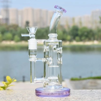 8 inch Colorful Thick Bent Neck Glass Bongs Smoking Pipe purple Recycler Glass Oil Dab Rigs percolator Water Pipes Female Joint With 14mm clear Bowl Accessories