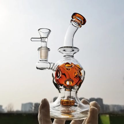 7inch Colorful Thick Bent Neck Glass Bongs Hookahs Smoking Pipe Oil Dab Rigs Honeycomb percolator Water Pipes Female Joint With 14mm Clear Male Bowl Accessories