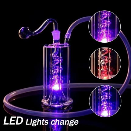 LED Hookah Set Oil Burner Bubbler Water Pipes Dab Rig Glass Bongs Smoking Pipe 10mm joint Lights Color Change Bong with Tobacco Bowl Hose Handmade Percolater Shisha