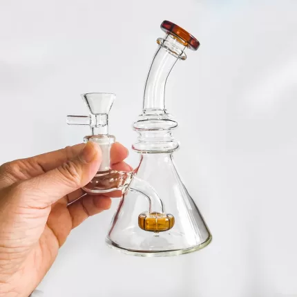 Glass Bongs Hookah Cute Water Bubbler Pipes Percolator Smoking Pipe Recycler Oil Dab Rigs 5.9 inch Transparent Glass Bong Rig Hookahs with 14mm Male Joint Clear Bowl