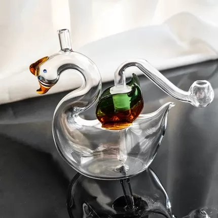 Glass Oil Burner Hookah Smoke Shisha Swan Glass Pipes Bong Percolater Bubbler with Tobacco Bowl Silicone Straw Goose Smoking Pipe Cute Ash Catchers Accessories